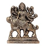 ART N HUB Brass Antique Look Hindu Goddess Durga Devi Handicraft Statue Sherawali Mata Rani / Maa Kali Decorative Spiritual Puja Vastu Showpiece Figurine - Religious Pooja Gift Item & Murti for Mandir / Temple / Home / office