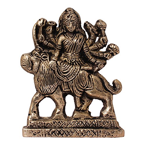 ART N HUB Brass Antique Look Hindu Goddess Durga Devi Handicraft Statue Sherawali Mata Rani / Maa Kali Decorative Spiritual Puja Vastu Showpiece Figurine - Religious Pooja Gift Item & Murti for Mandir / Temple / Home / office