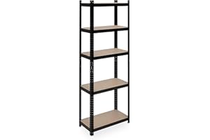 ‎RELAXDAYS Relaxdays Regał do dużych obciążeń, wys. x szer. x gł.: 180 x 60 x 30 cm, 500 kg, stal, 5 poziomów, regał magazynowy do piwnicy, garażu, do wtyku, czarny