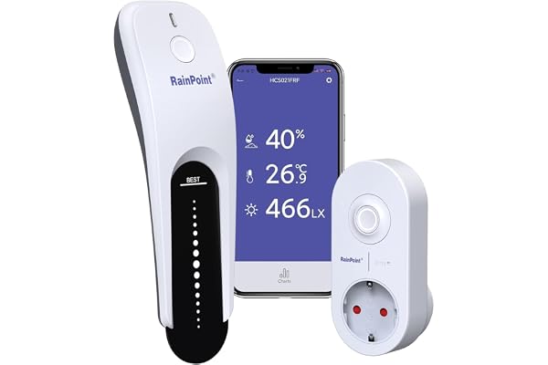 RAINPOINT Capteur d'humidité du Sol Wi-FI avec hub Wi-FI, détection de l'humidité du Sol, contrôle par Application pour l'irrigation Goutte à Goutte