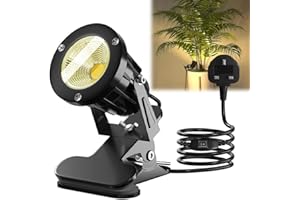 Jonuin LED Clip on Spot Light with On/Off Switch, 7W Plug in Spot Lights, 3M Cord, IP65 Waterproof, Spot Light for Indoor Plant, Outdoor Plant Spotlight for Lawn, Yard, Garden, Billboard (Warm White)
