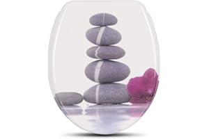 WOLTU WC Sitz mit Absenkautomatik,Toilettensitz Motiv,Toilettendeckel aus Duroplast,Stable Klodeckel Premium Toilettenbrille,Antibakteriell Oval,Stones&pink