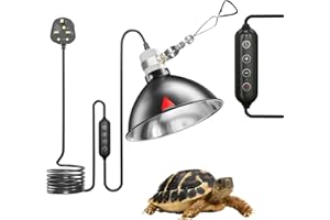 HeatingLux Tortoise Heat Lamp with Timer, 8.5in Reptile Dome Lamp, Dimmable Reptile Dome Fixture with Clamp, 200w Heat Lamp for Tortoise,Reptile Reflector Dome Lamp Fixture