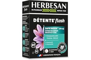 HERBESAN - DÉTENTE FLASH - SAFRAN SAFR'INSIDE™ - Agit en moins de 30 minutes sur le stress - Équilibre émotionnel et nerveux - Études cliniques - 30 comprimés