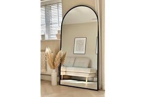 MirrorOutlet The Arcus - Metal Frame, Framed Arched Leaner/Wall Mirror 71" X 35" (180CM X 90CM) Black
