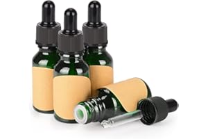 Stonylab 15ml (0,5 oz) 4-Pack Frasco Gotero de Vidrio Verde, Botella Cuentagotas con Tapón Interno y Etiqueta, para Fragancias de Aromaterapia de Aceites Esenciales