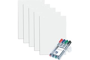 FAXLAND 5x Flipchartblöcke, blanko, je Block 20 Blatt 69x99 cm, 6 fach Lochung, perforiert + 4er Marker Set
