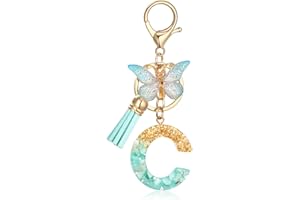 MWOOT Letter Keychains Llavero con Inicial,Lámina de Oro de Resina Keyrings Colgante,Verde Moda Alfabeto Llavero Encanto