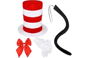 Kavoc 4Pack Cat Outfit Inclue Top Hat Gloves Black Tail Red Bowtie for World Book Day Role Play Supplies