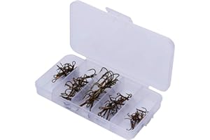 NIMOMO Nimoa 50pcs Hameçons Triples, Pesca Triples, Hamecon Peche, Hameçons Aigus en Acier au Carbone Hameçon Aiguisé Aigu 5 Tailles 2/4/6/8/10 Marron