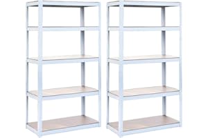 BRIGROS LA VOGLIA DI FARE Brigros – Estantería metálica de 5 estantes – Gran Capacidad de Carga hasta 875 kg, Capacidad de Carga Estante 175 kg, 150 x 75 x 30 cm (2) (Blanco)