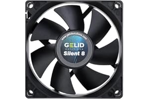 Gelid Solutions Silent 8 Black | Ventole da 80mm | Funzionamento Silenzioso | Pale della Ventola Ottimizzate | Flusso d'aria Elevato | Connettore a 3 pin | RPM 1600 | 80x80x25mm | Nero