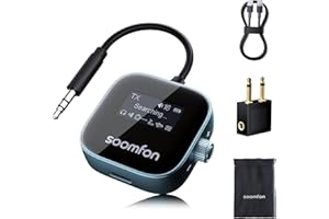 SOOMFON 2-in-1 Bluetooth 5.3 Sender Empfänger Klinke, Bluetooth Adapter Flugzeug mit Display und Akku, 3.5mm BT Transmitter Splitter für 2 Kopfhörer wie Airpods, für TV, Fitness & Stereoanlage