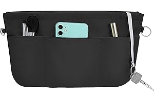 Grantop Organizador de bolsos de nailon, organizador de bolsos con llavero, organizador de bolsos de fieltro en bolsa organizador, bolsillos interiores para bolsos con llavero (negro L)