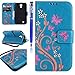 Produktbild EUWLY Schmetterling Schutzhülle für [Samsung Galaxy S4 Mini] Blumen Prägung Glitzer Brieftasche Hülle Leder Tasche Flip Handyhülle mit Standfunktion und Magnetverschluss, Samsung Galaxy S4 Mini Schön Bookstyle Butterfly Flip Hülle Case Strap Lanyard Wallet Cover Kartenfach Ledertasche Leder-Mappen-Karten-Slot-Abdeckung für Samsung Galaxy S4 Mini + Blau Eingabestift Stylus Touch Pen-Blau