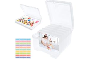 CAUTIOUS Fotoaufbewahrungsbox Fotobox Foto Organizer Transparent 22X18,7X13,5cm mit 6 Fächern und Etiketten Fotoaufbewahrungsbox Mehrzweck Fotobox aus Kunststoff für Foto Karten