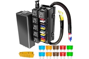 Gebildet 12V Säkringsreläbox med 6 reläer och 11-vägs ATC/ATO Bladsäkringar, Förkopplad Säkring och reläbox 12Vlot relä Säkri