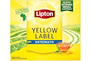 Lipton Yellow Label, Tè Nero Deteinato, Gusto Intenso ed Equilibrato, Ideale per Tutte le Occasioni, Confezione di Carta, Filtri Compostabili, 50 Filtri
