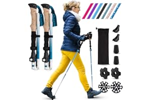 HIGH STREAM GEAR Walking Sticks for WOMEN - 14.5” Foldable Hiking Poles for Backpacking, Exercising and Traveling, Set of 2 Aluminum Nordic Collapsible Trekking Poles