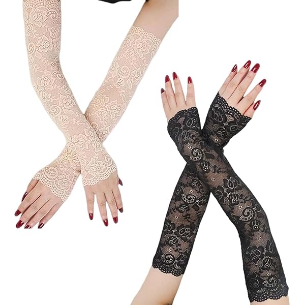 2 paar korte kanten handschoenen voor dames, vingerloze bloemenhandschoenen, bruidsbal, handschoenen voor bruiloft, theekransje, kostuumaccessoires, Zwart en Rood, 15*8cm/5.9*3.15inch