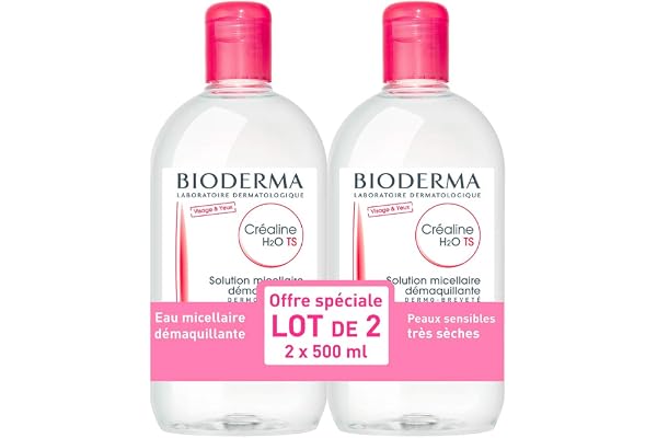 CRÉALINE H2O TS – lot de 2 x 500ml | Nettoie et purifie en douceur – Apaise | Peaux sensibles sèches à très sèches