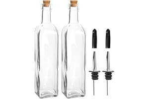 Argon Tableware Olive Oil Bottles with Cork Lids - 500ml - Pack of 2 - Dishwasher Safe Kitchen Glass Olive Oil Dispenser Cruet with Dust Cap, Cork Stopper and Tapor Pourer Top for Soy Sauce, Vinegar