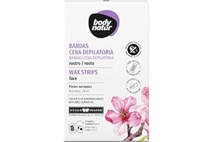BODYNATUR Banda Cera Depilatoria Facial con Almendras Dulces - Cera Fría Depilatoria - Cera para Pieles Normales - 12 Bandas + 2 Toallitas