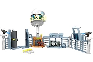 MATTEL Jurassic World Dominion Outpost Chaos Playset con 2 action figure, 2 Blaster e altro, lunghezza 1,2 m con parti staccabili, giocattolo regalo per fan dei dinosauri