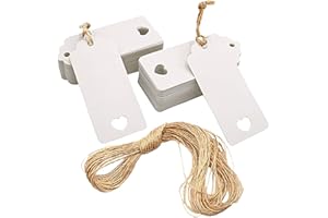 KIBON Étiquettes cadeau en papier kraft, 100 pièces - Pendentifs de Noël, étiquettes blanches avec 30 m de ficelle de jute pour cadeaux et bagages - Étiquettes cadeaux à faire soi-même