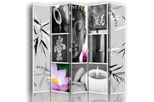 Feeby Paravento separé Buddha 5 Parti unilaterale Grigio 180x175 cm