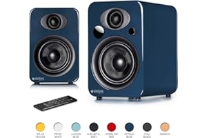 Steljes Audio NS3 Powered Loud Speakers Bookshelf Stereo System 45W RMS 60Hz to 20kHz British Design Connect RCA, 3.5mm Stereo, Optical, Bluetooth, with Built-in Subwoofer USB Charge (Artisan Blue)