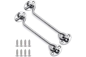 MGOODOO 2Pcs Cabin Door Hook Eye Latch Lock Shed Gate Catch Silent Holder Stainless Steel 8"/200mm