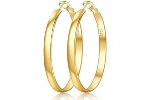 EXGOX Créoles Argent 925 pour Femme 5mm de large Argent 925 Grand hypoallergénique 14K Boucles d'oreilles Or Créoles pour Femme 30/40/50/60/70mm