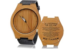 BRAMART Montre Homme en Bois avec Gravure personnalisée, Cadeau à l'homme de ma Vie pour Mari ou Fiancé, Anniversaire ou Noël, Montre-Bracelet avec dédicace