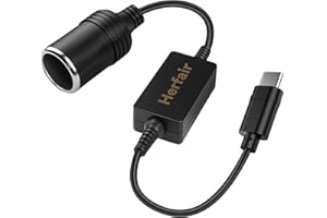 Herfair USB C Male to 12V Car Cigarette Lighter Socket Female Converter Adapter Power Cable for Radar Detector, Dash Cam, GPS Worked with PD Charger,Charger power should higher then the device