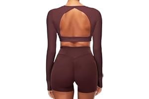 TZLDN Sportowy top damski z odkrytymi plecami, na siłownię, do jogi, z długim rękawem, lekka koszulka sportowa z otworem na kciuk