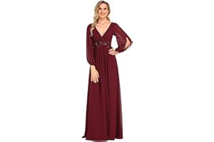 Ever-Pretty Vestito da Cerimonia Elegante Linea ad A Scollo a V Appliques Plissettato Donna Taglie Forti Abiti da Sera 00461
