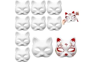 LXYYDS Lot de 10 Masque de Chat Therian Avec Sangle Élastique - Peint à la Main, Blanc Pour Adultes et Enfants - Loisirs Créatifs, Cosplay, Halloween