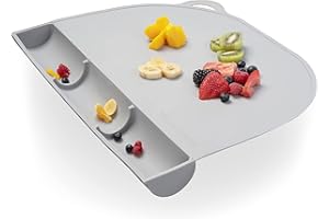 UpwardBaby Silicone Placemats for Toddlers- Suction Baby Placemat for Restaurants & Home with Food Catching Pockets-Kids Placemat for Dining Table-Washable Wipeable Nonslip BPA-Free Placemats for Kids