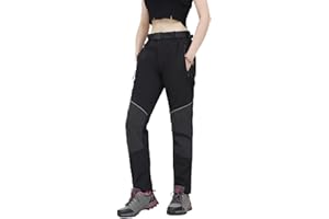 WORK IDEA - Pantalones de senderismo para mujer, material impermeable, corte elástico, calor durante el invierno, cremalleras de contraste