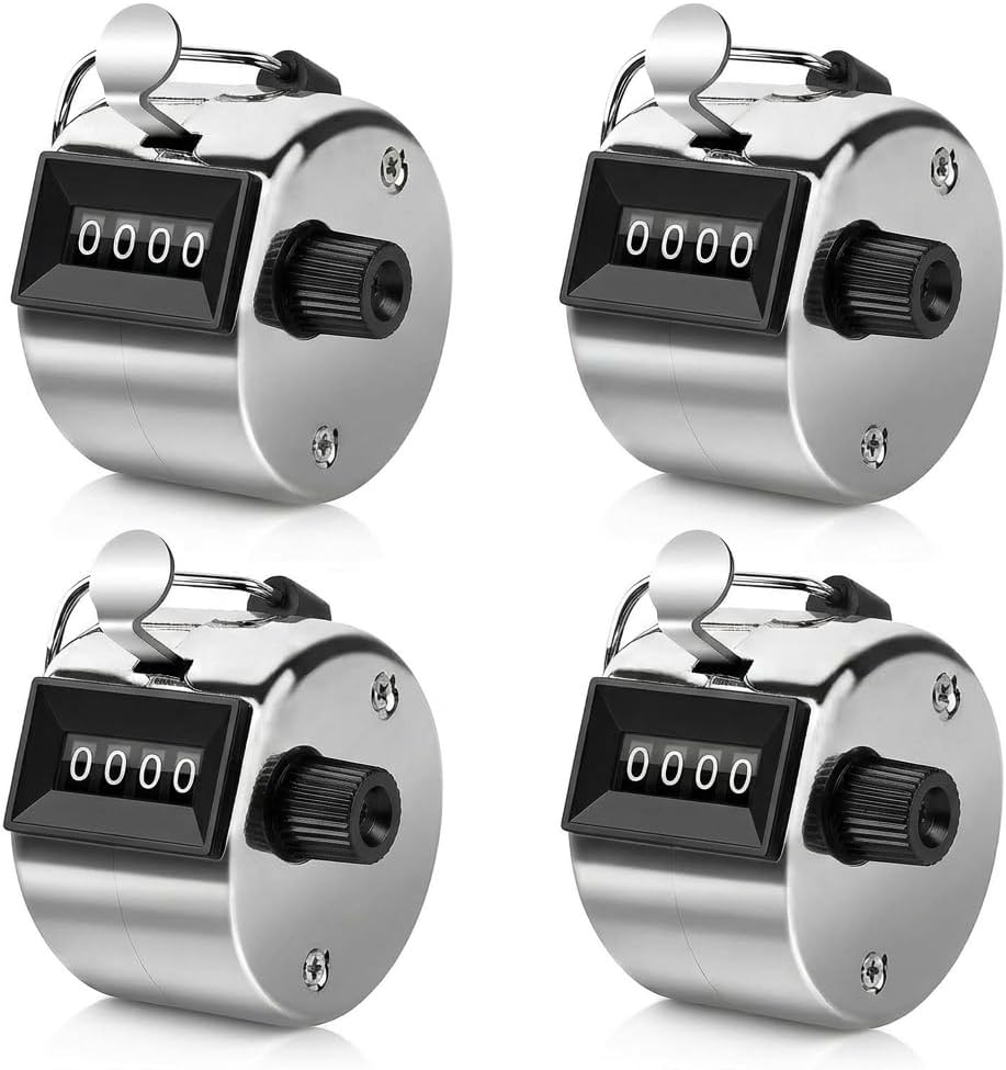 QingCming Pack de 4 Contadores Manuales Mecánicos de 4 Dígitos con Lápiz, Contador de Personas y Filas, Contador de Mano Preciso para Golf, Entrenamiento Deportivo, Inventario y Actividades Variadas