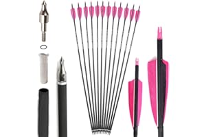 SHARROW 32" Freccia in Carbonio Spine 500 Freccia Carbonio Arco Frecce di Caccia in Carbonio con 4" Piume Naturali per Tiro con L'Arco Freccia Arco Lungo Ricurvo Arco Compound