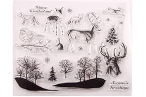ARRIETTYCRAFT Merry Christmas Winter Wonderland Deer Elk Bird Snowflakes Clear Stamps for Cards Making Decoration and Scrapbooking Rubber Stamps for Craft-A1190