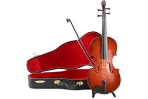 TICFOX Modelo de Violín en Miniatura, Modelo de Madera Mini Violin Muestra Modelo de Violín de Adorno Musical con Soporte de Arc y Estuche Negro para el Cumpleaños de la Decoración