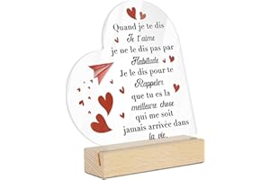 Putuo Decor Plaque Cœur Acrylique avec Base Bois Message d’Amour Gratitude pour Mari Papa Grand-Mère Marraine Amour Cadeau Sentimental Décor Maison Bureau Anniversaire Fête (Déclaration d'amour)