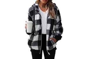 ROFUSSO Giacca con Cappuccio in Pile da Donna Giacca Invernale Calda in Pile con Zip Cappotto Invernale Casual e Morbido con Tasche