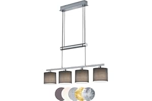 lightling modern Pendelleuchte Marita 4-flammig nickel matt Metall, Stoffschirm grau, höhenverstellbar, exkl. 4 x E14 max. 28W, Höhe 95-150 cm, Breite 77 cm