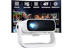 WIELIO 2026 Neuer Upgraded Smart Beamer Full HD 1080P, 25000 Lumens, Android 11，Integrierte Apps, 4D Trapezkorrektur，WiFi 6 & BT 5.2, Heimkino 4K Beamer mit 120° drehbarem Ständer für iOS/Android/Laptops
