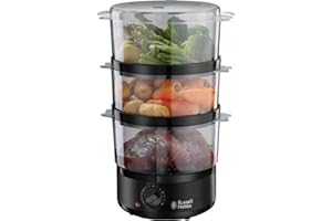 Russell Hobbs 3 Tier Electric Food Steamer, 7L, Dishwasher safe BPA free baskets, Stackable baskets for easy storage, Rice bowl inc, 60 min timer, Healthy eating, Energy saving, 400W, 26530