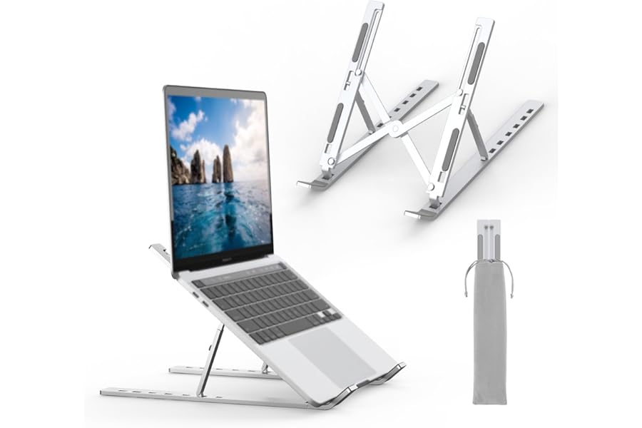 GRIFEMA GB1054 Laptop Stand for Desk, Adjustable Laptop Riser, Portable Laptop Stand with 7 Angle Adjustment for 10”-17.3” Laptops, Tablets